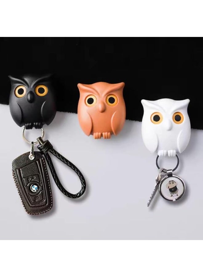 Magnetic owl-shaped key holder with moving eyes and double-sided adhesive